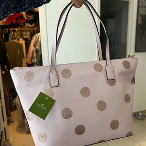 Kate Spade Light Pink and Gold Polka Dot Tote